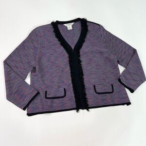 Misook Cardigan Jacket Womens XL Multicolor Open Front Woven Acrylic Fringe Trim